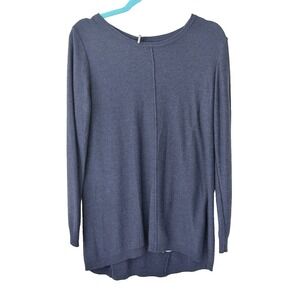 Joan Vass Sweater Womens L Blue Cashmere Blend Lightweight Pullover Quite Luxury